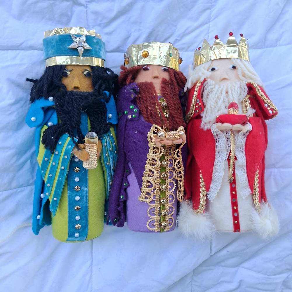 Vintage MCM Felt Three Wise Men Nativity Figurines Set of 3 Magi Christmas Decor